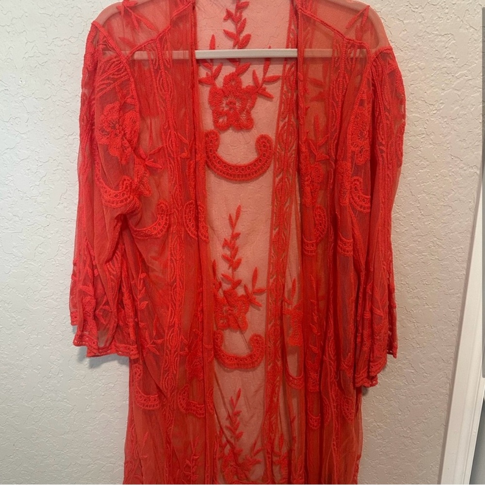 L&B Red Lace Robe with Bell Sleeves